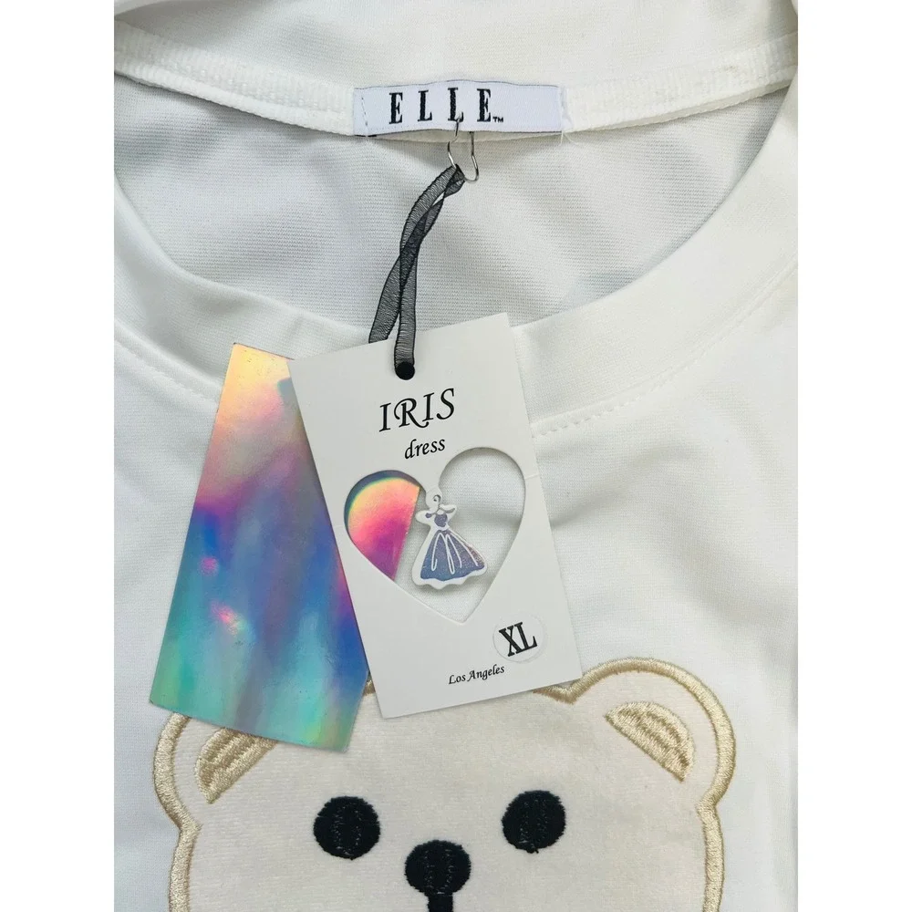 Elle Iris Dress White Teddy Bear Graphic Sweatshirt XL Crewneck Long Sleeve - Picture 2 of 5